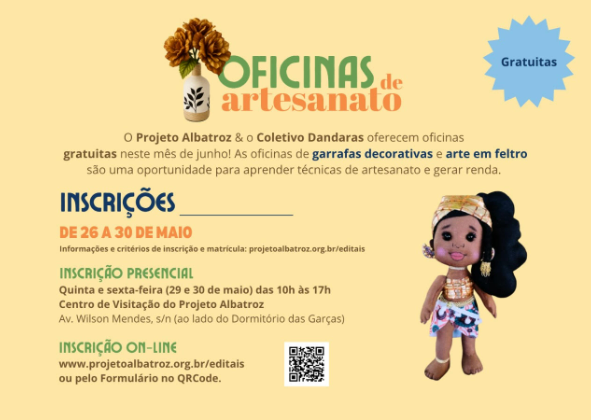 PROJETO ALBATROZ OFERECE 20 VAGAS EM OFICINAS DE ARTESANATO GRATUITAS PARA MULHERES DE COMUNIDADES DE CABO FRIO (RJ)