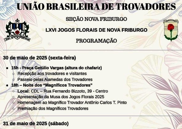 TROVADORES CHEGAM NESTA SEXTA-FEIRA PARA MAIS UMA EDIÇÃO DOS JOGOS FLORAIS